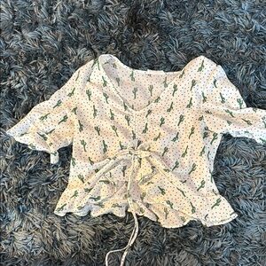 Cactus Print Tie-Front Blouse